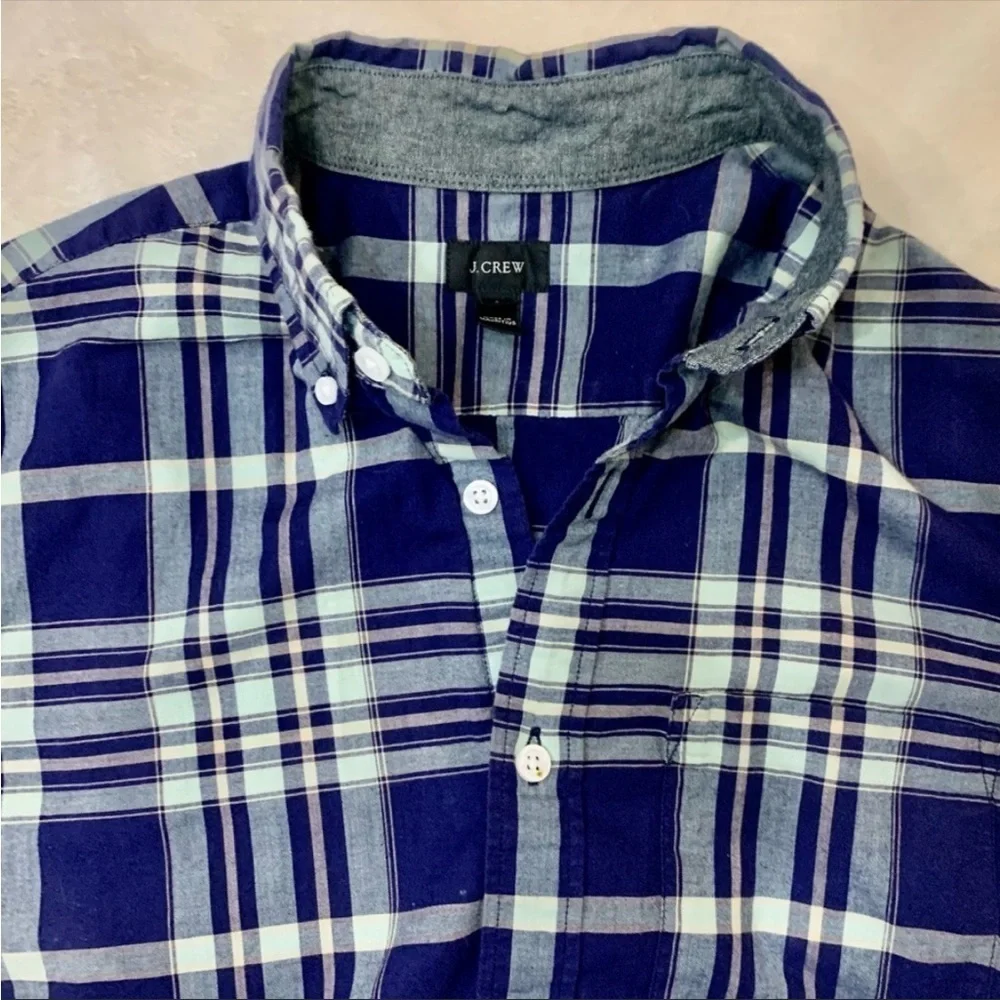 J. Crew Men Shirt Small Casual Dress Button-Up Shirt Blue Gray Plaid Long Slvs